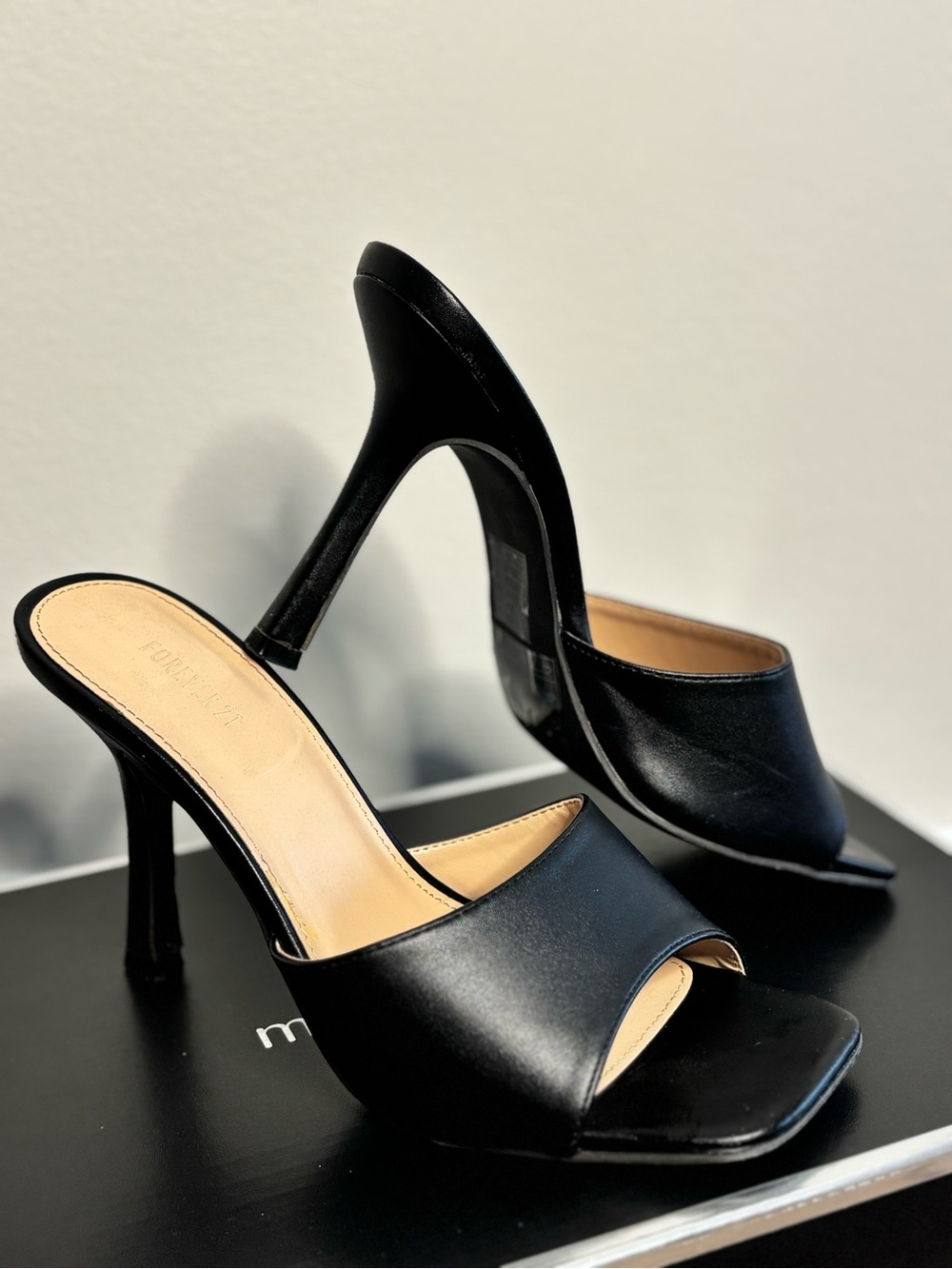 Forever 21 Black Open-Toe Stiletto Mule